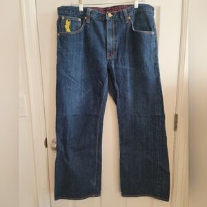 Mens CAVI  Jeans W38 L30 Mid Rise Straight Leg Solid Blue Dark Wash